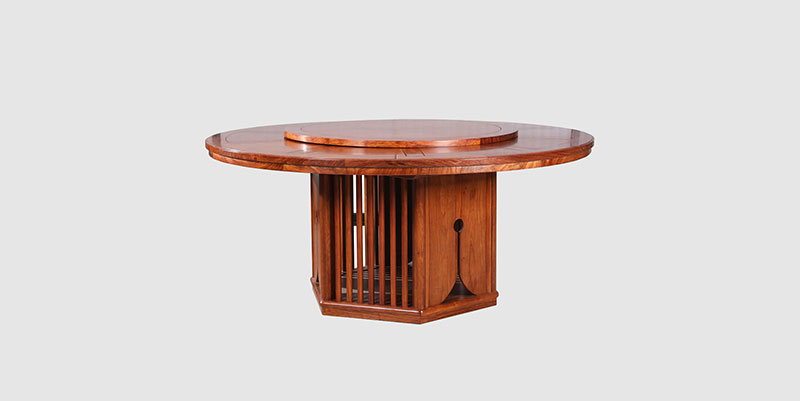 英吉沙中式餐厅装修天地圆台餐桌红木家具效果图